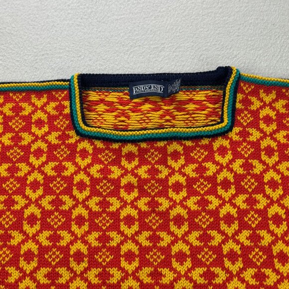 Vintage Lands End Sweater Womens M Wool Geometric Nordic Knit Norway Boxy Fit - Picture 2 of 7